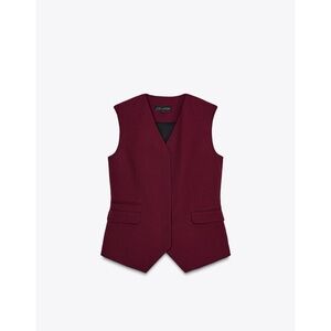 NWT Zara Burgundy Sleeveless Pockets ZW Maroon Vest S